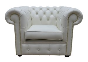 Chesterfield Low Back Club Chair Shelly White Leather