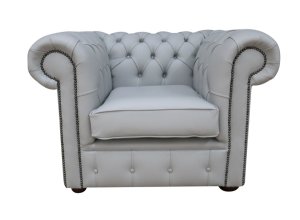 Chesterfield Low Back Club Chair Silver Grey Leather