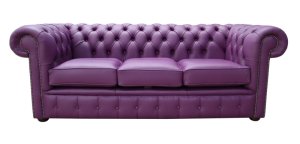 Chesterfield Purple Leather 3 Seater Sofa