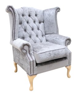 Designersofas4u Chesterfield queen anne high back wing chair nuovo ash grey fabric