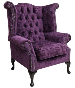 Designersofas4u Chesterfield queen anne high back wing chair nuovo plum fabric
