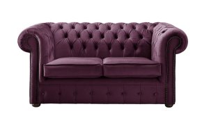 Chesterfield Velvet Fabric Sofa Malta Boysenberry Purple 2 Seater