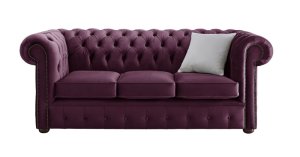Chesterfield Velvet Fabric Sofa Malta Boysenberry Purple 3 Seater