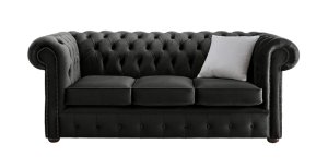 Chesterfield Velvet Fabric Sofa Malta Cosmic Black 3 Seater