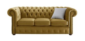 Chesterfield Velvet Fabric Sofa Malta Gold 3 Seater