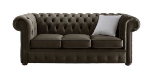 Designersofas4u Chesterfield velvet fabric sofa malta mushroom brown 3 seater