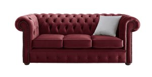 Chesterfield Velvet Fabric Sofa Malta Red 3 Seater