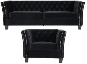 Designersofas4u Chesterfield york 3+1 seater flat pack sofa suite black velvet