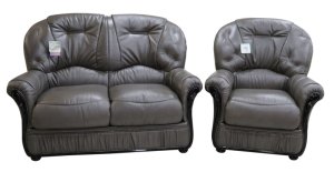 Debora 2 Seater + Armchair Genuine Italian Dark Grey Leather&hellip;