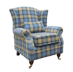 Lana Blue Check Fabric Wing Fireside High Back Armchair&hellip;