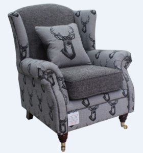 Designersofas4u Wing chair fireside high back armchair antler stag charcoal grey