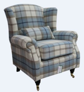 Wing Chair Fireside High Back Armchair Balmoral Sky Check&hellip;