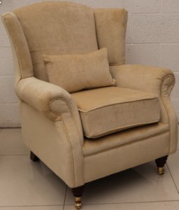 Wing Chair Fireside High Back Armchair Beige Fabric