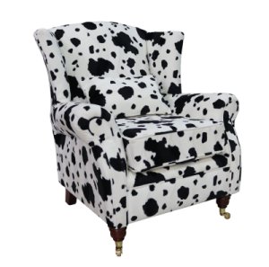 Wing Chair Fireside High Back Armchair Black Cow