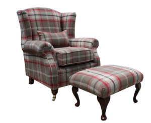 Designersofas4u Wing chair fireside high back armchair + footstool balmoral&hellip;