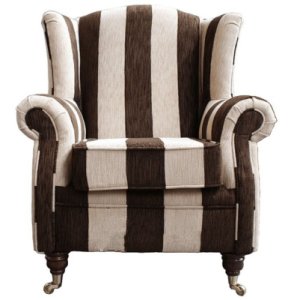 Designersofas4u Wing chair fireside high back armchair harrison stripe brown