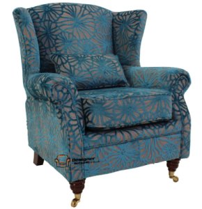 Designersofas4u Wing chair fireside high back armchair lalique vellum blue velvet