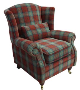 Designersofas4u Wing chair fireside high back armchair lana terracotta check fabric