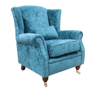 Designersofas4u Wing chair fireside high back armchair nuovo kingfisher blue fabric