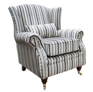 Designersofas4u Wing chair fireside high back armchair riga stripe natural