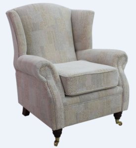 Wing Chair Fireside High Back Armchair Symphony Biscuit Fabric