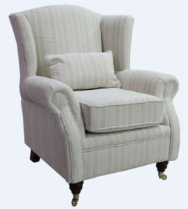 Wing Chair Fireside High Back Armchair Tempo Stripe Natural Fabric
