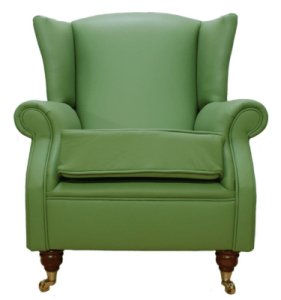 Designersofas4u Wing chair fireside high back leather armchair apple green leather