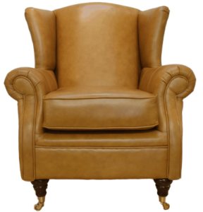 Wing Chair Fireside High Back Leather Armchair Caramel Leather