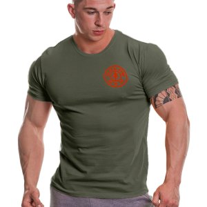 Gold's Gym Basic Left Chest T-shirt, Army Marl/Orange