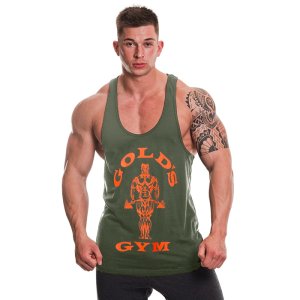 Golds Gym Muscle Joe Premium Stringer Vest, Army Marl/Orange