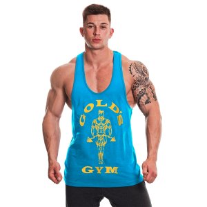 Gold's Gym Men Golds gym muscle joe premium stringer vest, turquoise/yellow
