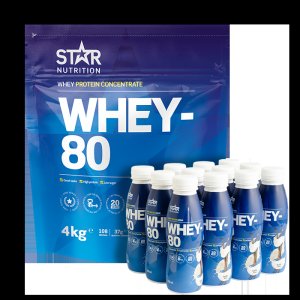 Star Nutrition Whey-80, 4 kg + 12 pack whey-80, drink, 330ml
