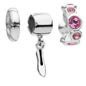 Amadora Shoe and Rose Crystal Set Of Three Charms  - One Size - Silver