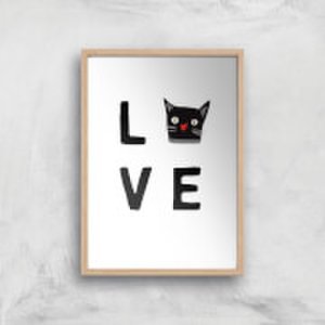 Cat Love Art Print - A4 - Wood Frame