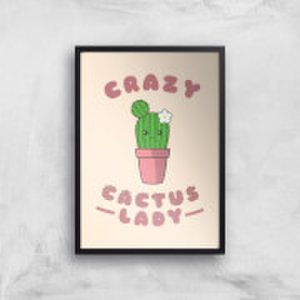 By Iwoot Crazy cactus lady art print - a2 - black frame