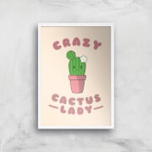 Crazy Cactus Lady Art Print - A2 - White Frame