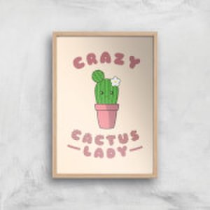 Crazy Cactus Lady Art Print - A4 - Wood Frame