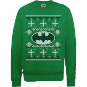 DC Batman Christmas Knit Logo Green Christmas Sweatshirt - S - Green