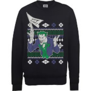 DC Batman Happy Holiday The Joker Black Christmas Sweatshirt - S - Black