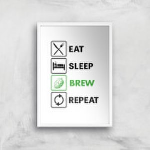 By Iwoot Eat sleep brew repeat art print - a2 - white frame
