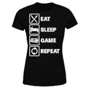 Mens Slogan Collection Eat sleep game repeat women's t-shirt - black - s - black