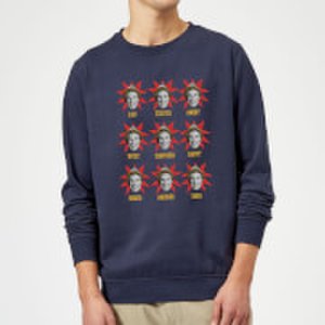 Elf Faces Christmas Sweatshirt - Navy - S - Navy
