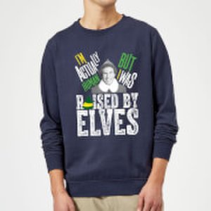 Elf Raised By Elves Christmas Sweatshirt - Navy - M - Navy