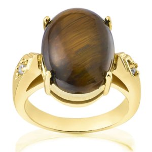 Gold Plated Genuine Oval Tiger Eye Ring - O
