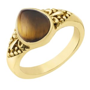 Gold Plated Pear Shaped Tiger Eye Ring - T