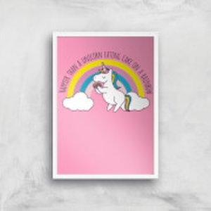 By Iwoot Happier than a unicorn eating cake art print - a2 - white frame