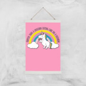 By Iwoot Happier than a unicorn eating cake art print - a3 - wood hanger
