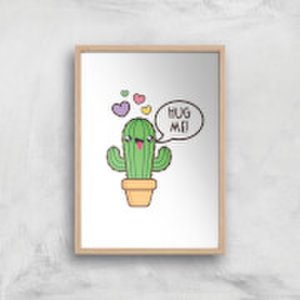 Hug Me Cactus Art Print - A4 - Wood Frame