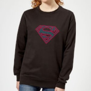 Dc Comics Justice league superman retro grid logo women's sweatshirt - black - 5xl - black