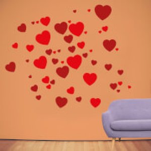 Light And Dark Red Love Hearts Wall Art Sticker Pack